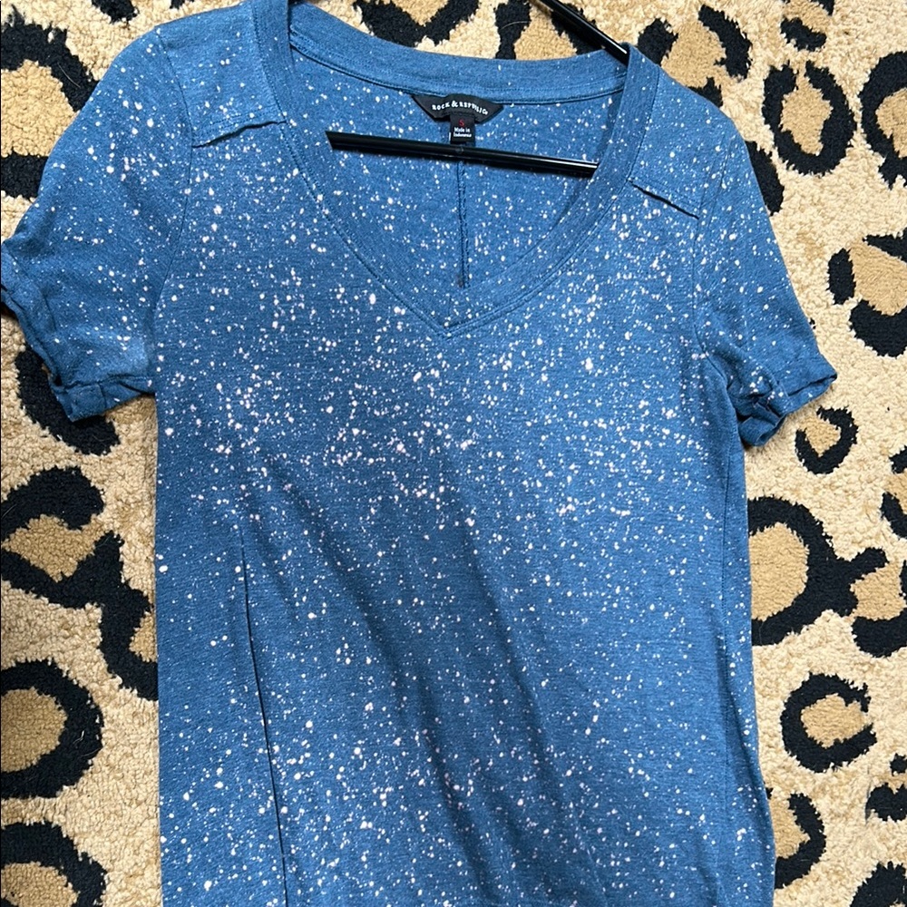 Blue Bleached V-Neck Top